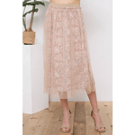 Metallic Tulle Floral Print Lining Maxi Skirt