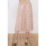 Metallic Tulle Floral Print Lining Maxi Skirt - Medium