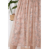 Metallic Tulle Floral Print Lining Maxi Skirt