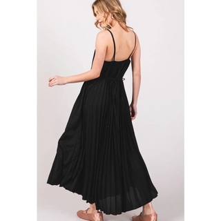 Midi Dress Pleated Camisole in Black & Rust - Dress