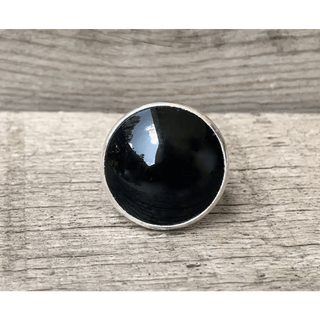 Minimalist Large Round Jet Black Onyx Sterling Silver Ring - The Boho Depot