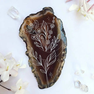 "Moon Blooms" Agate Slice Floral Spring Home Decor Crystal - The Boho Depot
