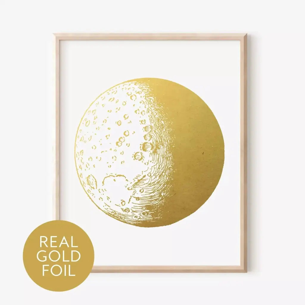 Moon Real Gold Foil Print