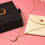 Vintage Crescent Moon Face Gold Pendant Necklace