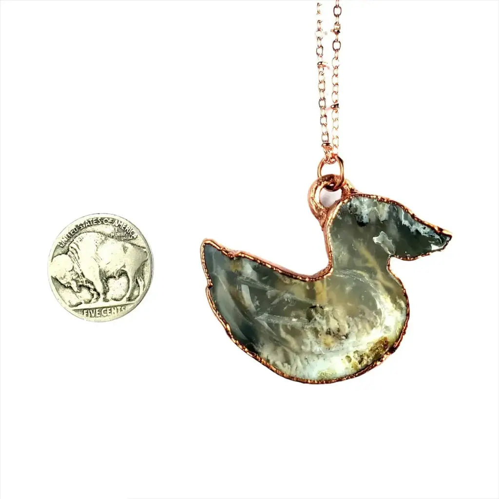 Moss Agate Duck Necklace