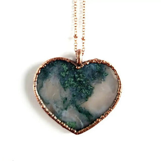 Moss Agate Crystal Heart Necklace