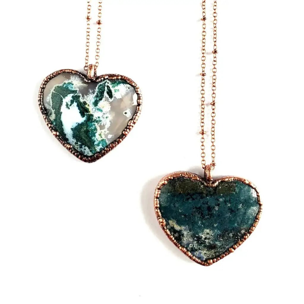 Moss Agate Crystal Heart Necklace