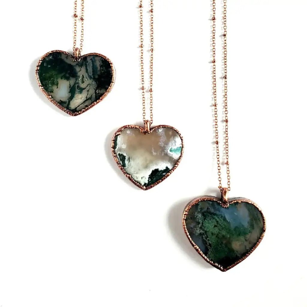 Moss Agate Crystal Heart Necklace