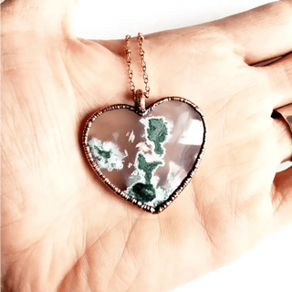 Moss Agate Crystal Heart Necklace