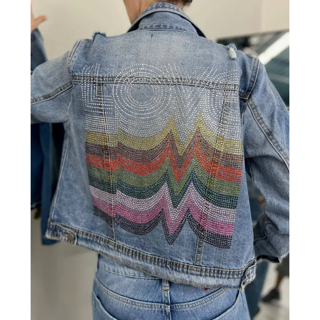 Denim Jacket with Love Crystal Decal
