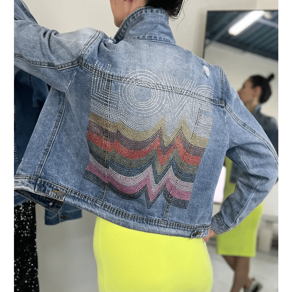 Denim Jacket with Love Crystal Decal - Small