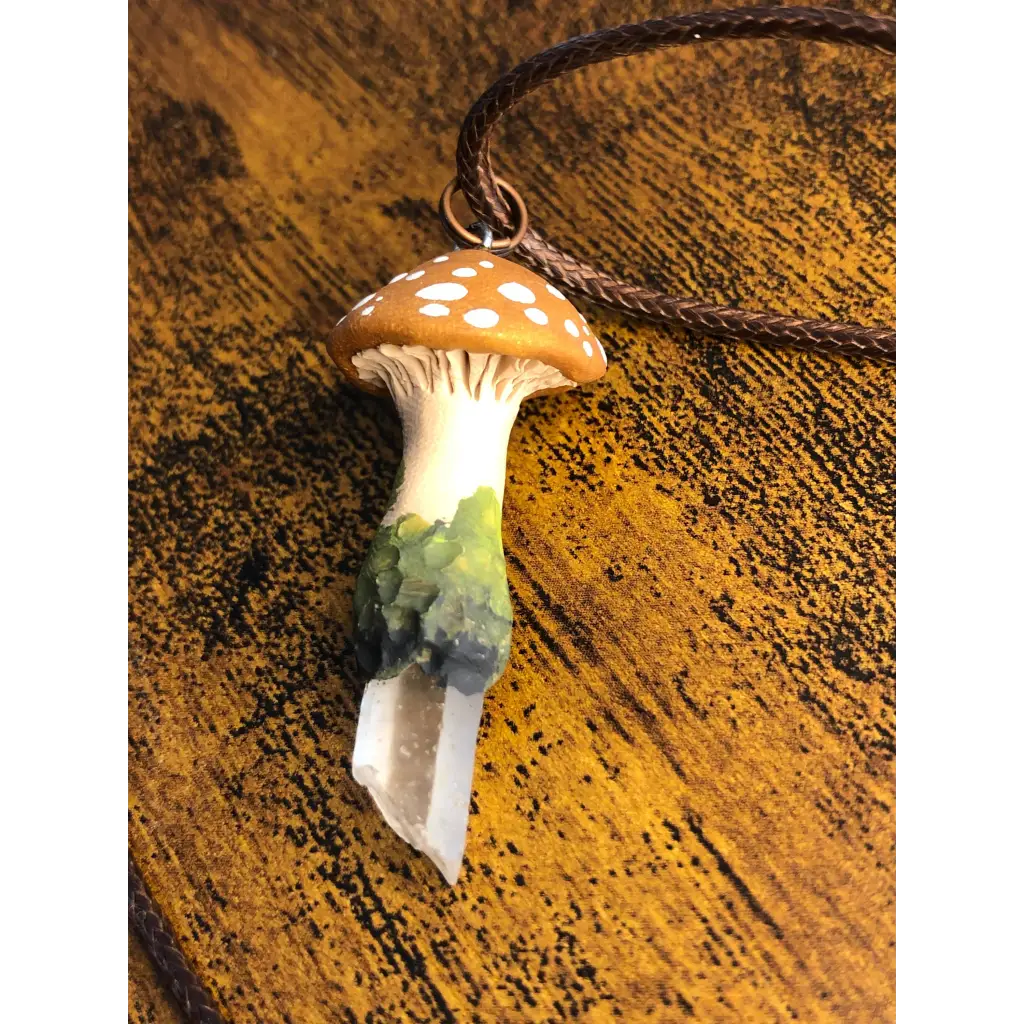 Gold Mushroom Clear Quartz Pendant
