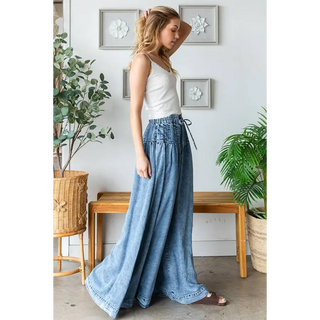 Wide Leg Washed Denim Pants