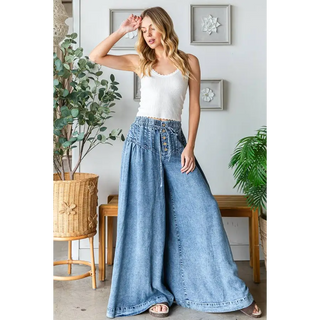 Wide Leg Washed Denim Pants