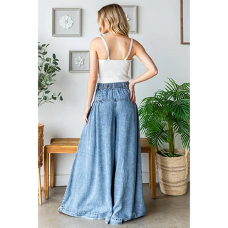 Wide Leg Washed Denim Pants