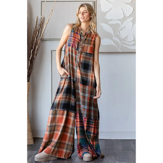 Washed Plaid Jumpsuit