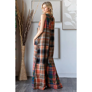 Washed Plaid Jumpsuit