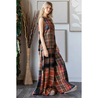 Washed Plaid Jumpsuit