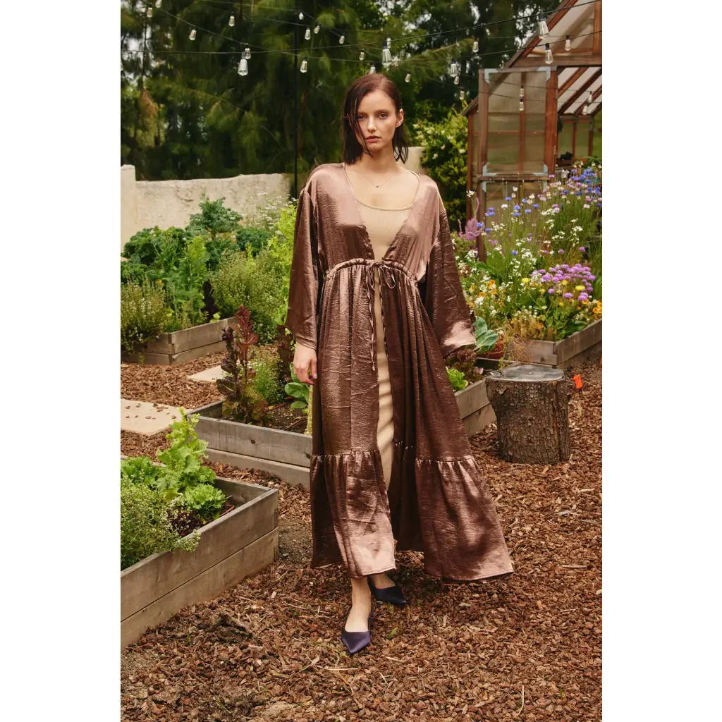 Open Front Satin Effect Kimono