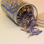 Close-up of whole Blue Lotus petals and stamens used for caffeine-free herbal tea.