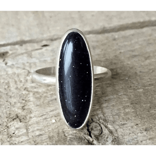 Oval Sparkly Blue Sandstone Sterling Silver Statement Ring - The Boho Depot