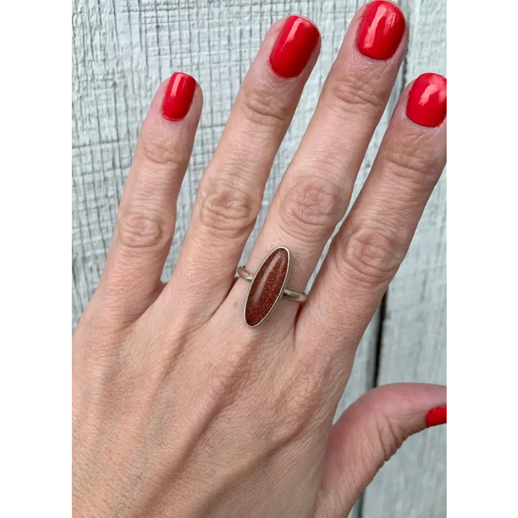 Oval Sparkly Brown Sandstone Sterling Silver Statement Ring