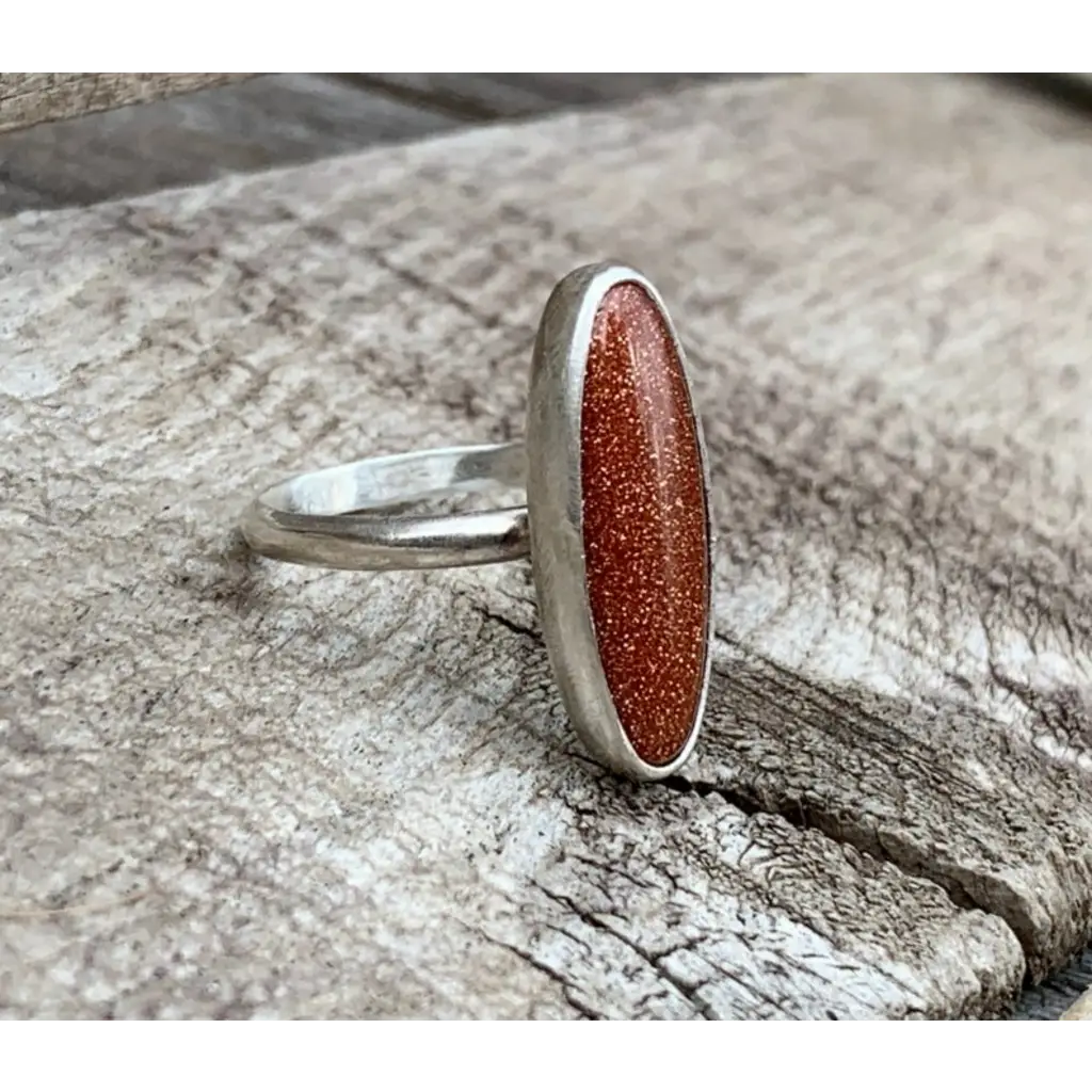 Oval Sparkly Brown Sandstone Sterling Silver Statement Ring