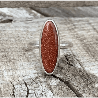 Oval Sparkly Brown Sandstone Sterling Silver Statement Ring - The Boho Depot
