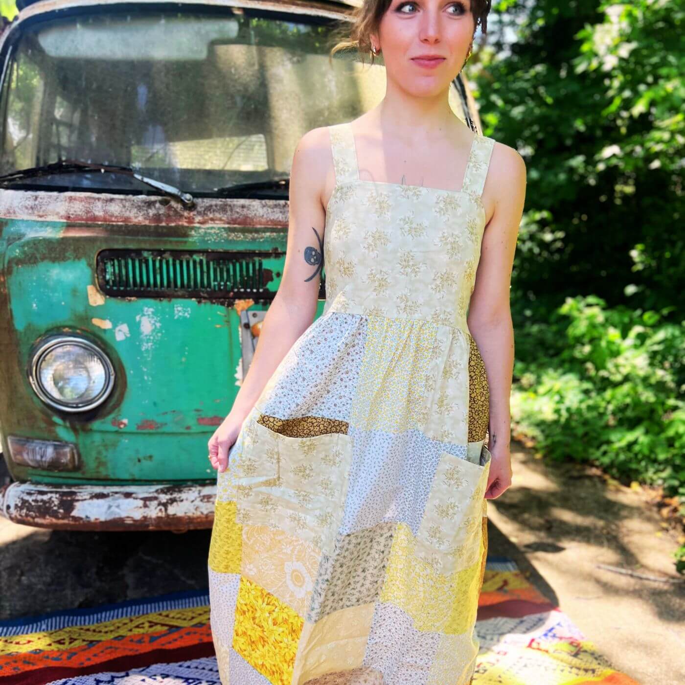 Sunwashed Patchwork Prairie Dress