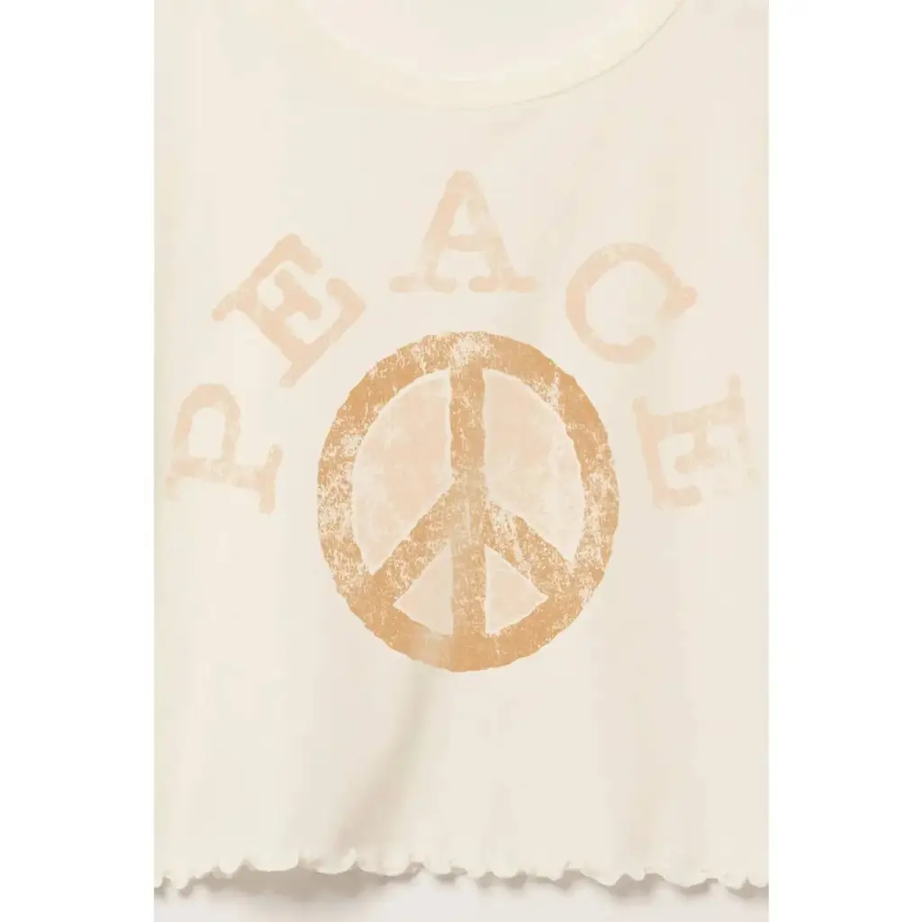 Peace Sign Garment Wash Lettuce Edge Graphic Tee | Ivory