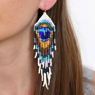 Peacock Feather Beaded Earrings