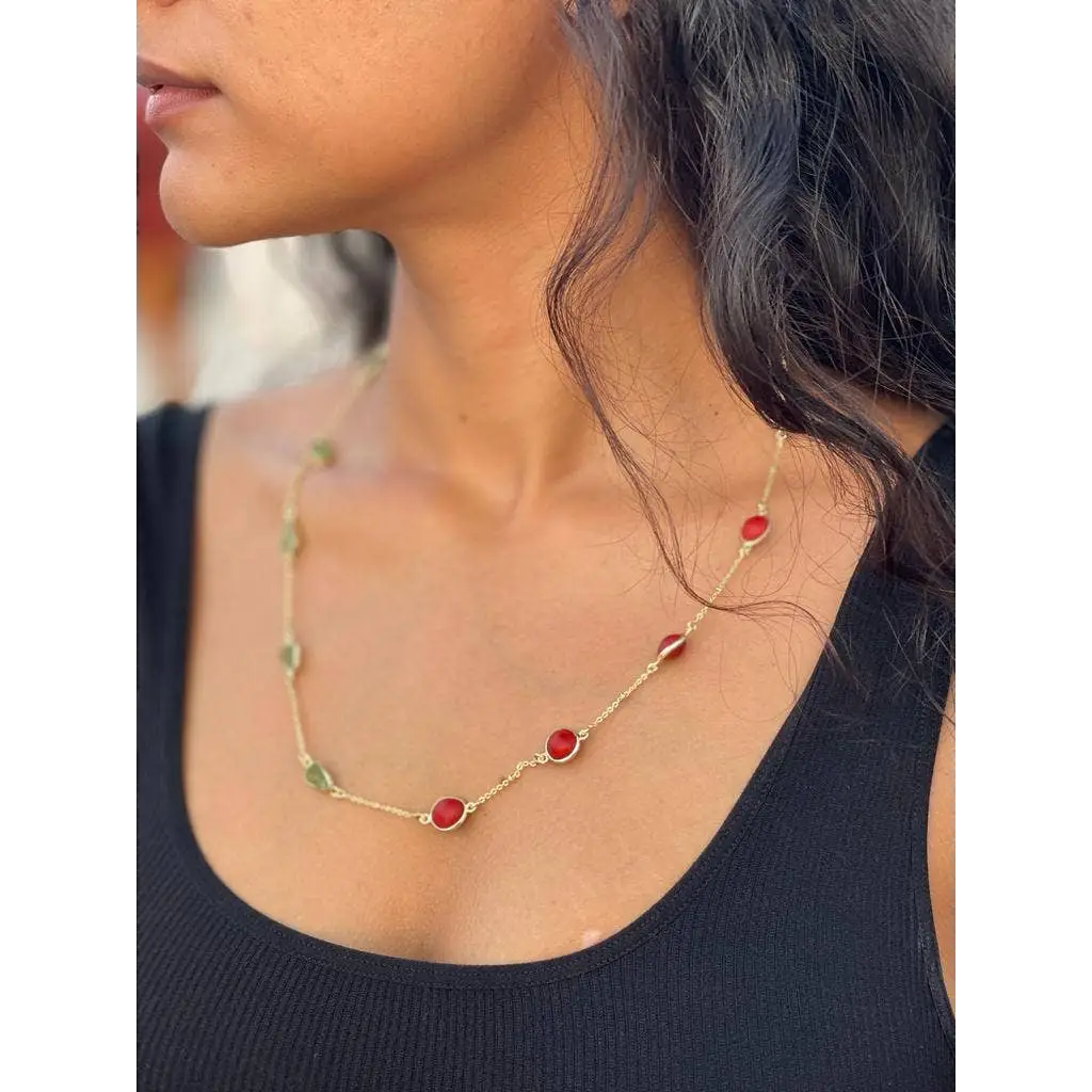 Peridot & Red Seed Necklace