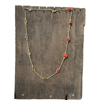 Peridot & Red Seed Necklace - Gold