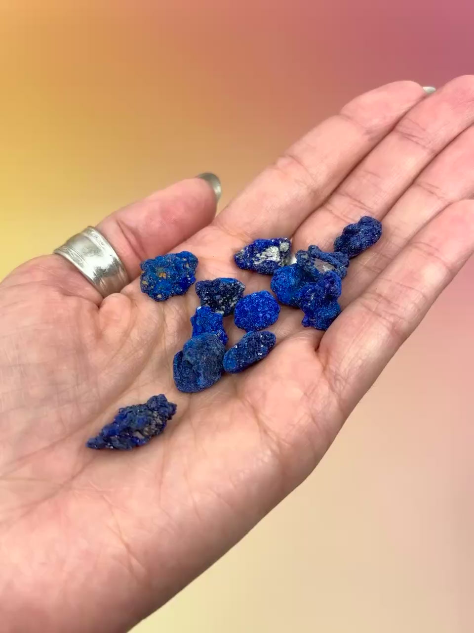 azurite blueberries crystals in hand video