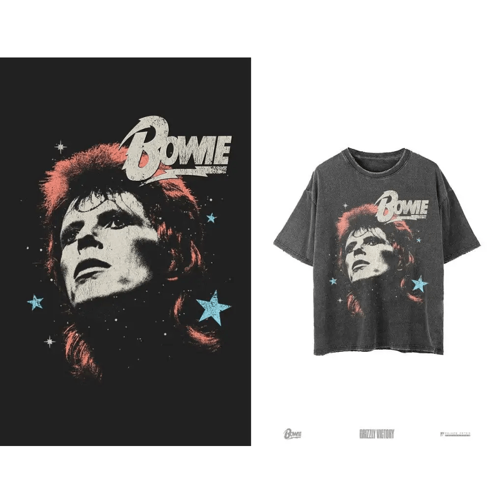 David Bowie Stars Oversized Tee Black - The Boho Depot