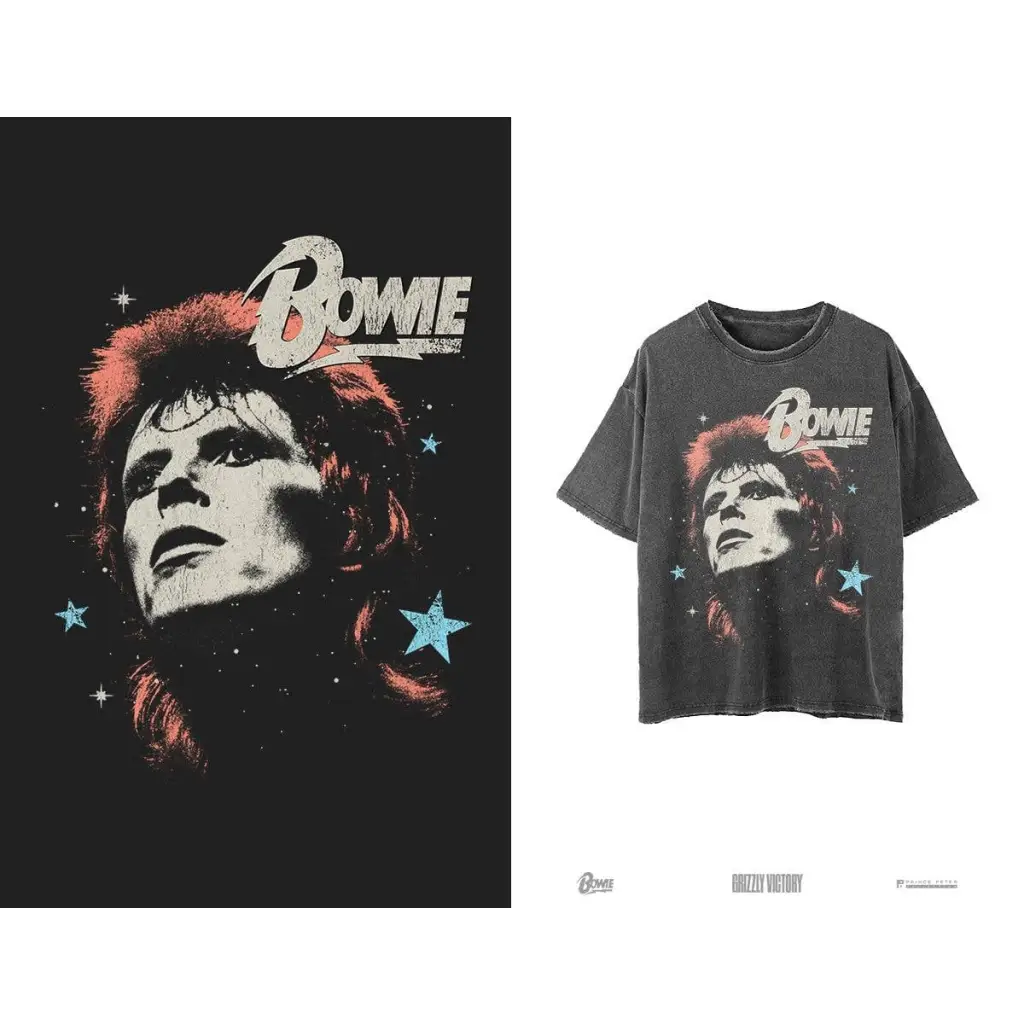 David Bowie Stars Oversized Tee Black - Small