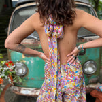 TikTok viral rainbow jumpsuit with backless halter styling