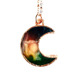 Rainbow Agate Druzy Moon Necklace