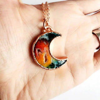 Rainbow Agate Druzy Moon Necklace