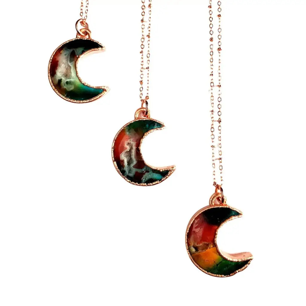 Rainbow Agate Druzy Moon Necklace
