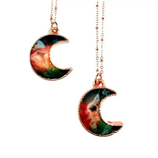 Rainbow Agate Druzy Moon Necklace