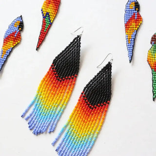 Rainbow Black Beaded Earrings - earrings