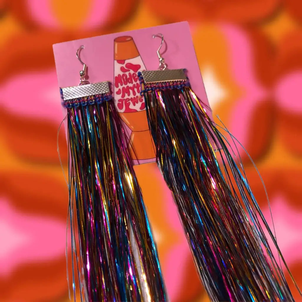 Rainbow Tinsel Earrings