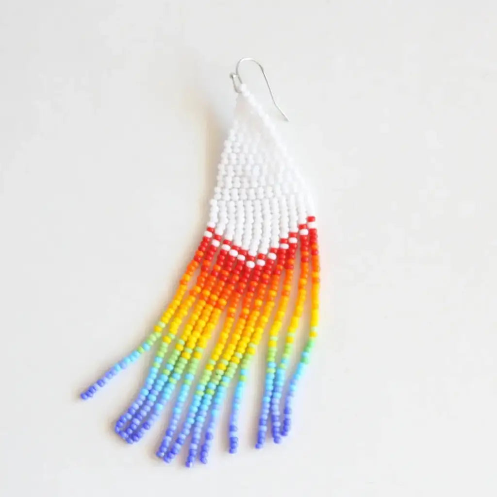 Rainbow White Beaded Earrings