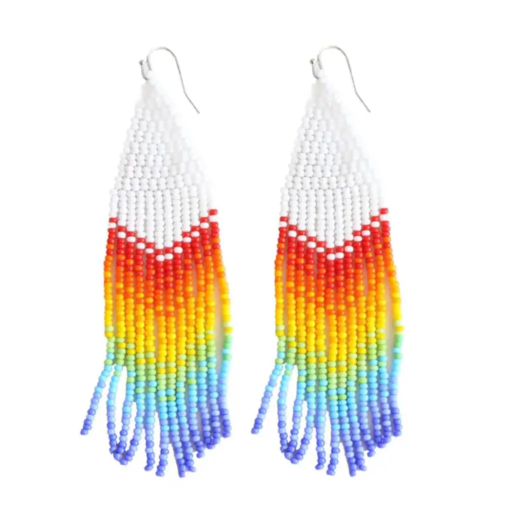 Rainbow White Beaded Earrings