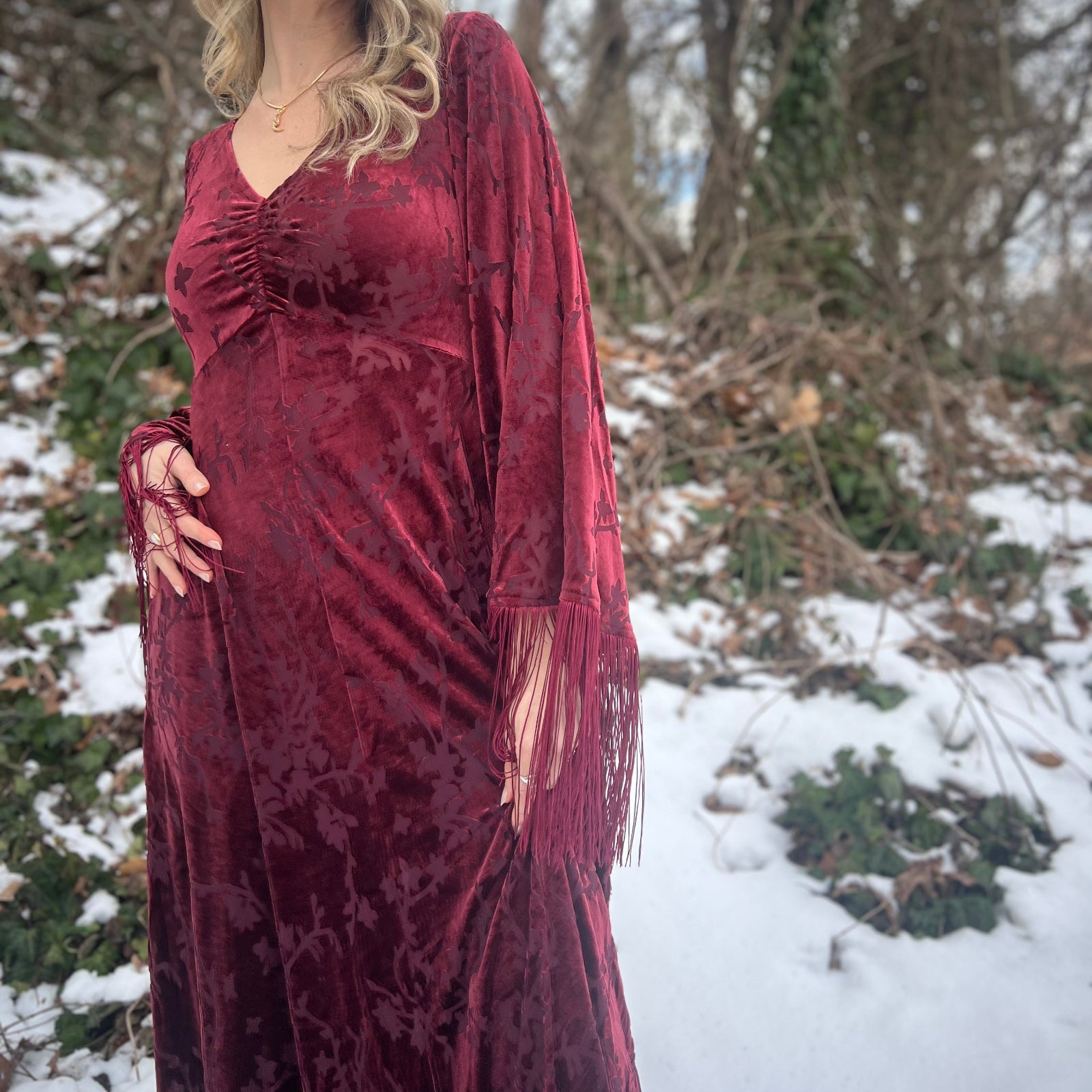 Stevie Nicks inspired raspberry velvet maxi dress