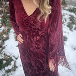 Raspberry red velvet disco inspired maxi dress