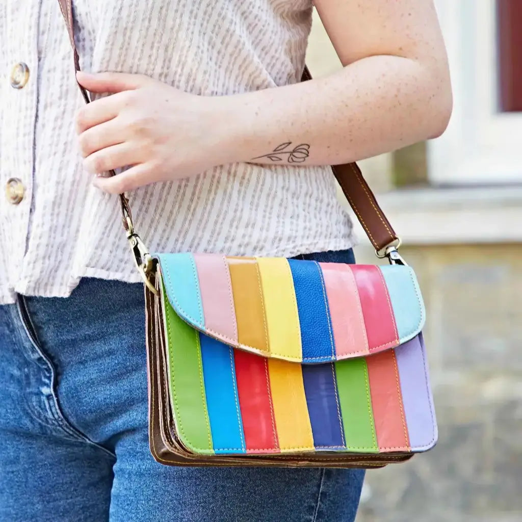 Recycled Leather Multicolored Crossbody Bag
