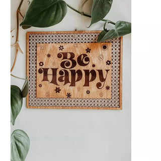 Retro Be Happy Wooden Wall Hanging - Posters Prints &