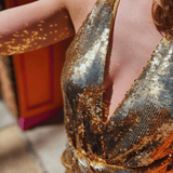 Disco jumpsuit for women gold sequin party outfit